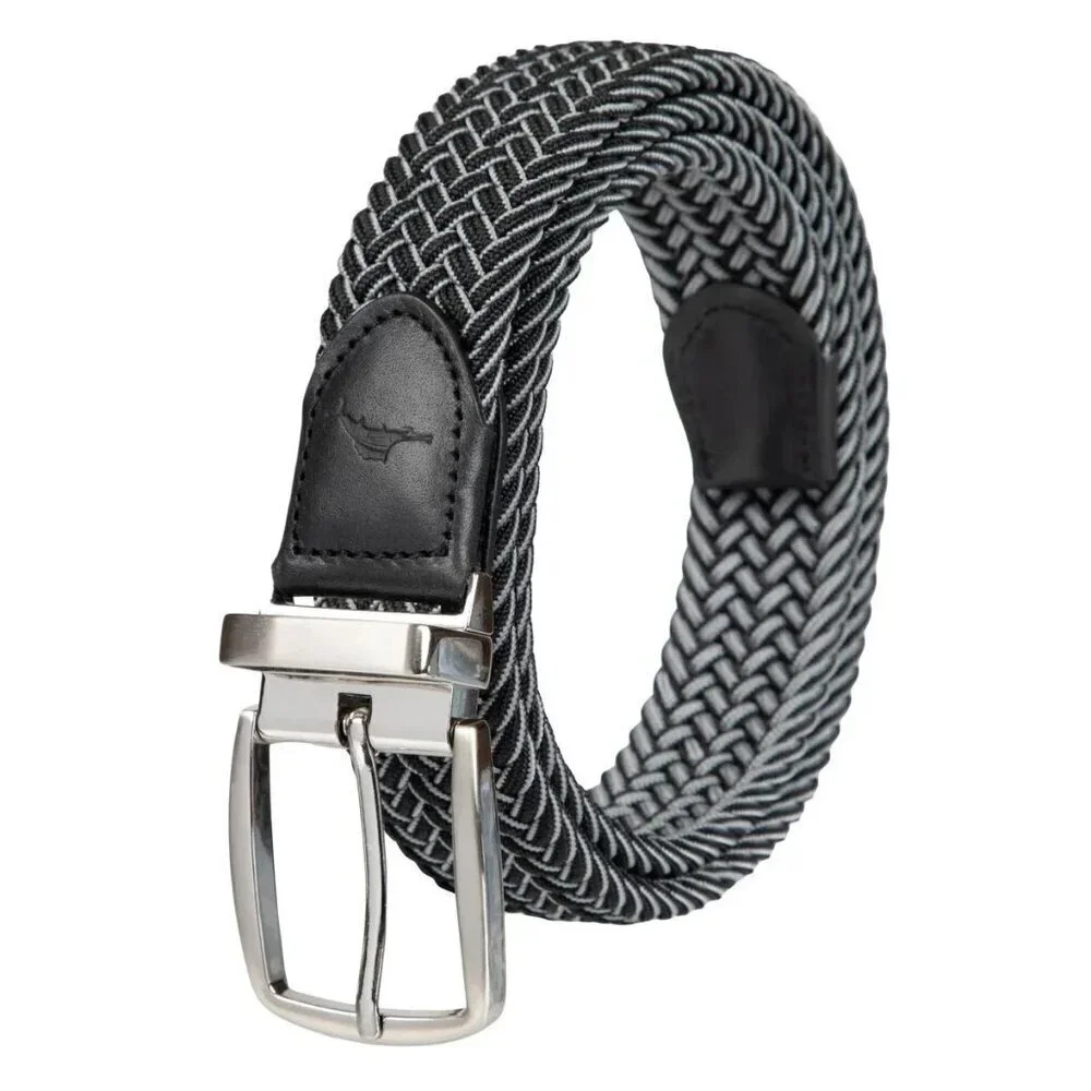 NEW Tommy Bahama Men's S/M Reversible Braided Belt Leather Trim Black & Gray